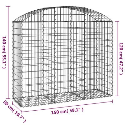 vidaXL Arched Gabion Basket 150x50x120/140 cm Galvanised Iron