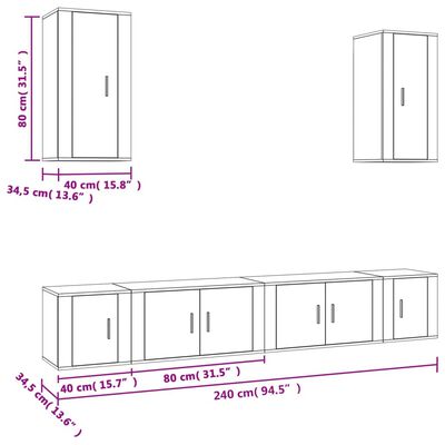 vidaXL 6 Piece TV Cabinet Set White Engineered Wood