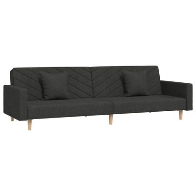 vidaXL 2-Seater Sofa Bed with Two Pillows Black Fabric