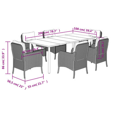 vidaXL 7 Piece Garden Dining Set with Cushions Grey Poly Rattan