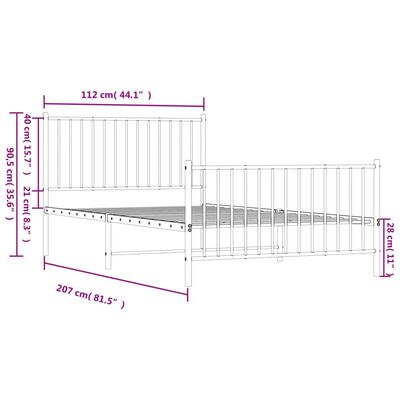 vidaXL Metal Bed Frame with Headboard and Footboard White 107x203 cm