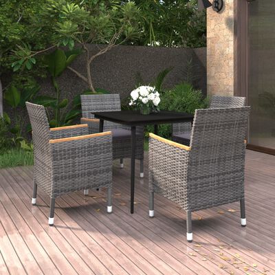 vidaXL 5 Piece Garden Dining Set with Cushions Poly Rattan and Glass