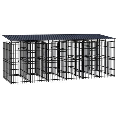 vidaXL Outdoor Dog Kennel with Roof Steel 11.06 m²