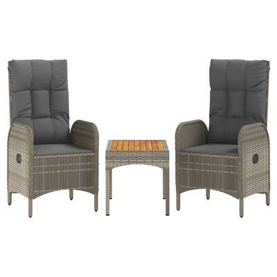 vidaXL 3 Piece Garden Lounge Set with Cushions Grey Poly Rattan