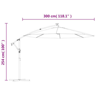 vidaXL Hanging Garden Parasol with LED Lighting 300 cm Green Metal Pole