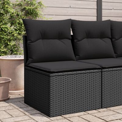 vidaXL Garden Chair Armless with Cushions Black Poly Rattan