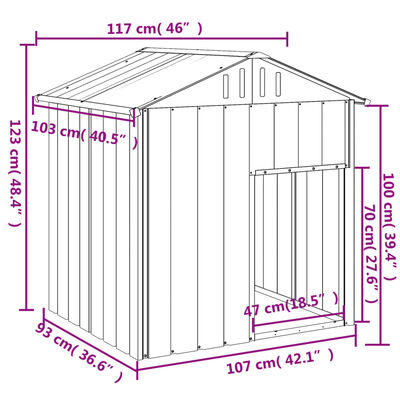 vidaXL Dog House with Roof Light Grey 117x103x123 cm Galvanised Steel