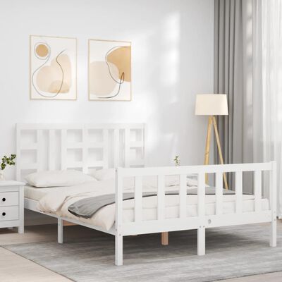 vidaXL Bed Frame without Mattress White Double Solid Wood Pine