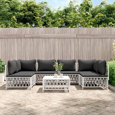 vidaXL 7 Piece Garden Lounge Set with Cushions White Steel