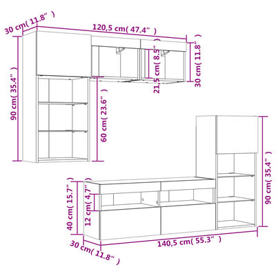 vidaXL 5 Piece TV Wall Units with LED White Engineered Wood