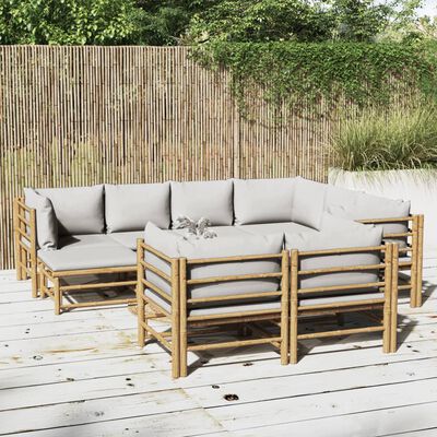 vidaXL 10 Piece Garden Lounge Set with Light Grey Cushions Bamboo