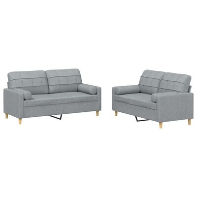 vidaXL 2 Piece Sofa Set with Pillows Light Grey Fabric