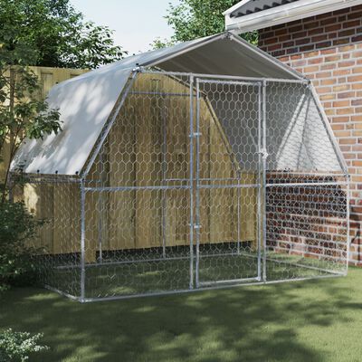 vidaXL Dog Cage with Roof and Door Silver Galvanised Steel