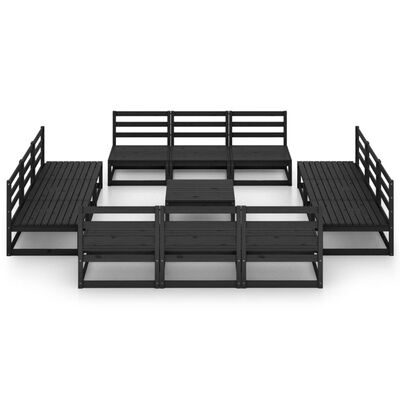 vidaXL 13 Piece Garden Lounge Set Black Solid Pinewood