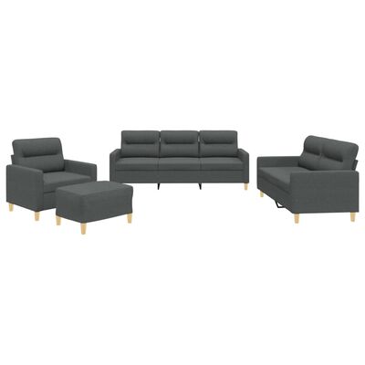 vidaXL 4 Piece Sofa Set with Cushions Dark Grey Fabric