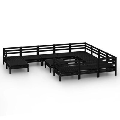 vidaXL 12 Piece Garden Lounge Set Black Solid Wood Pine