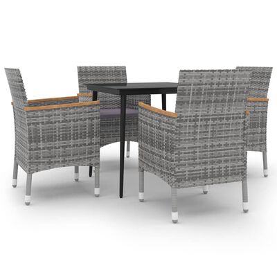 vidaXL 5 Piece Garden Dining Set with Cushions Poly Rattan and Glass