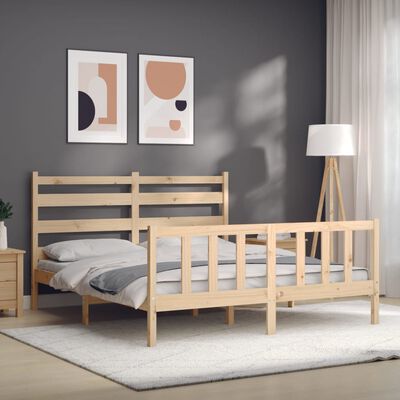 vidaXL Bed Frame with Headboard King Size Solid Wood