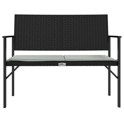 vidaXL 2-Seater Garden Bench with Cushion Black Poly Rattan