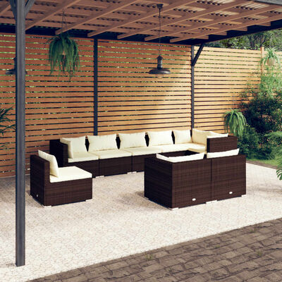 vidaXL 9 Piece Garden Lounge Set with Cushions Poly Rattan Brown