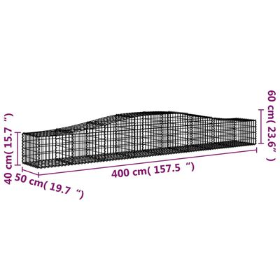 vidaXL Arched Gabion Baskets 2 pcs 400x50x40/60 cm Galvanised Iron