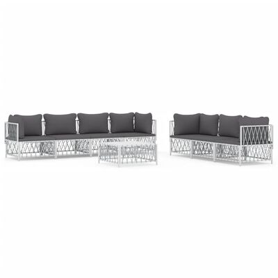 vidaXL 8 Piece Garden Lounge Set with Cushions White Steel