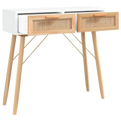 vidaXL Console Table White 80x30x75 cm Solid Wood Pine&Natural Rattan