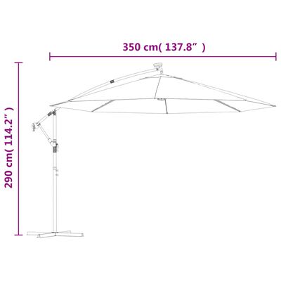 vidaXL Cantilever Garden Parasol with LED Lights and Metal Pole 350 cm Taupe