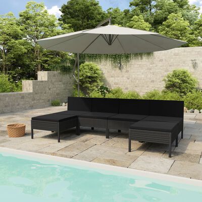 vidaXL 6 Piece Garden Lounge Set with Cushions Poly Rattan Black