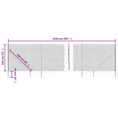 vidaXL Chain Link Fence with Spike Anchors Green 1.6x25 m