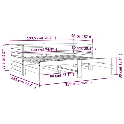 vidaXL Pull-out Day Bed without Mattress White 2x(90x190) cm