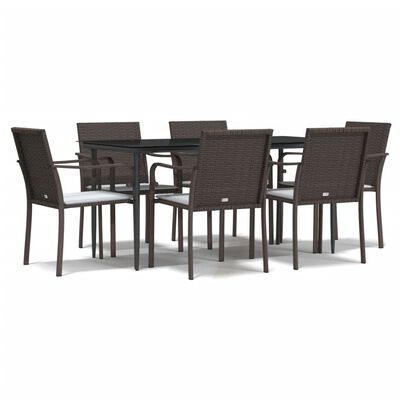 vidaXL 7 Piece Garden Dining Set with Cushions Poly Rattan and Steel