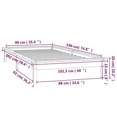 vidaXL LED Bed Frame without Mattress Honey Brown 90x190 cm Single Solid Wood