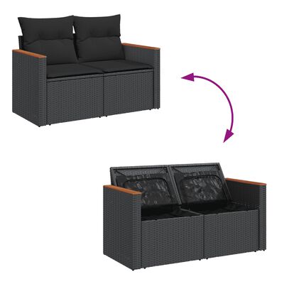 vidaXL 13 Piece Garden Sofa Set with Cushions Black Poly Rattan