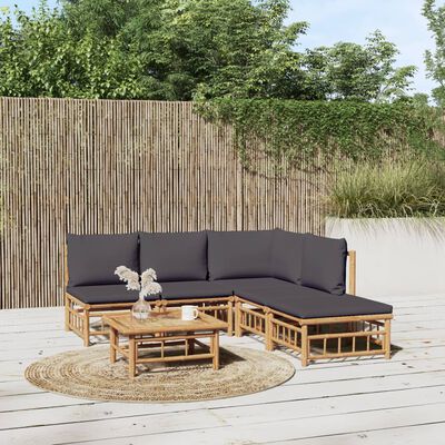 vidaXL 6 Piece Garden Lounge Set with Dark Grey Cushions Bamboo