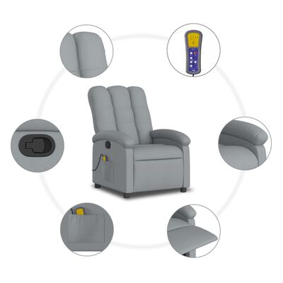 vidaXL Massage Recliner Chair Light Grey Fabric