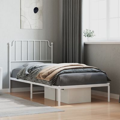 vidaXL Metal Bed Frame without Mattress with Headboard White 90x190 cm Single