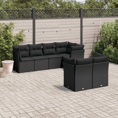 vidaXL 7 Piece Garden Sofa Set with Cushions Black Poly Rattan