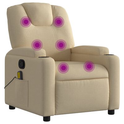 vidaXL Massage Recliner Chair Cream Fabric