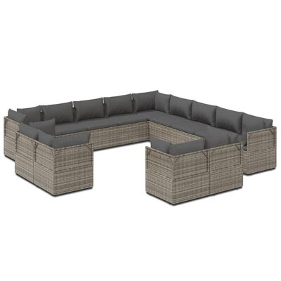 vidaXL 13 Piece Garden Lounge Set with Cushions Grey Poly Rattan