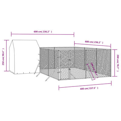 vidaXL Outdoor Dog Kennel with Roof Silver 6x6x2.5 m Galvanised Steel