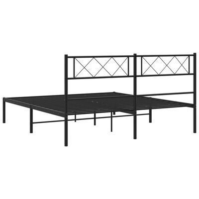 vidaXL Metal Bed Frame without Mattress with Headboard Black 150x200cm