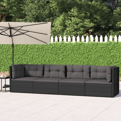 vidaXL 4 Piece Garden Lounge Set with Cushions Black Poly Rattan