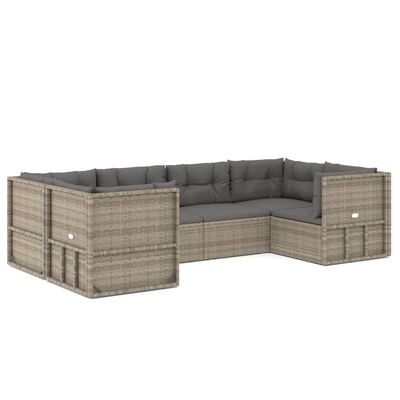 vidaXL 6 Piece Garden Lounge Set with Cushions Grey Poly Rattan