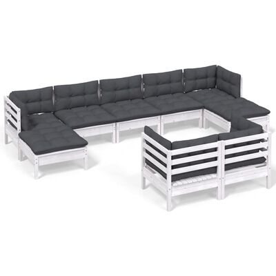 vidaXL 9 Piece Garden Lounge Set with Cushions White Solid Pinewood