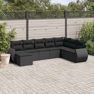 vidaXL 8 Piece Garden Sofa Set with Cushions Black Poly Rattan