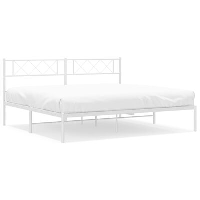 vidaXL Metal Bed Frame with Headboard White Super King Size