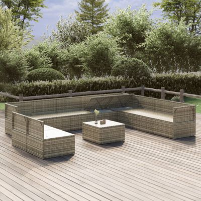 vidaXL 11 Piece Garden Lounge Set with Cushions Grey Poly Rattan