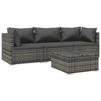 vidaXL 4 Piece Garden Lounge Set with Cushions Poly Rattan Grey