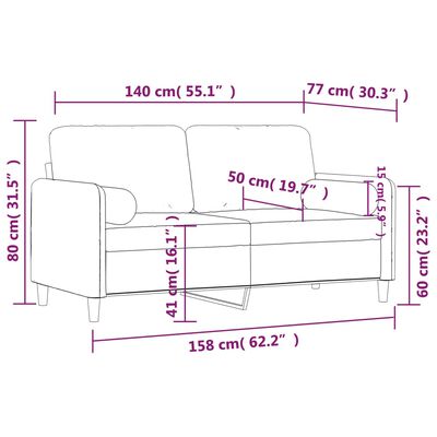 vidaXL 2-Seater Sofa with Throw Pillows Dark Grey 140 cm Velvet